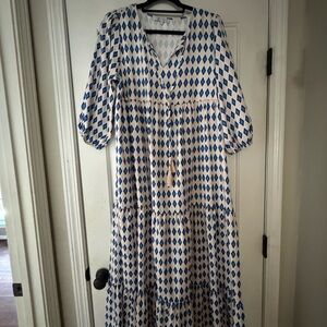 CeZele Blue and White Diamond Maxi Dress, Women’s L